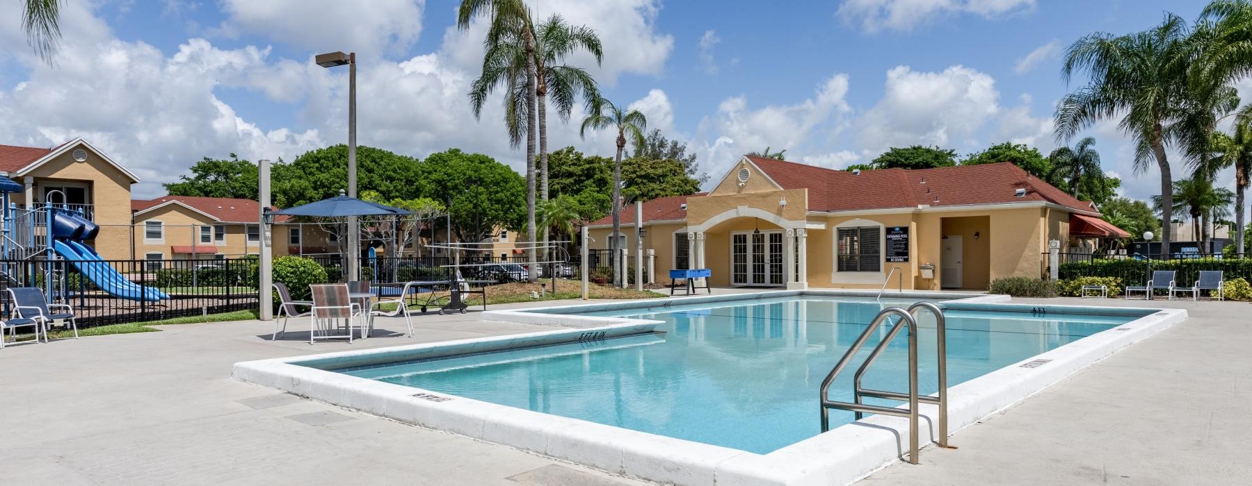 a swimming pool in a backyard