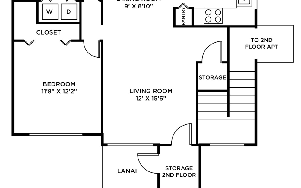 Breaker - 1 bedroom floorplan layout with 1 bathroom and 830 square feet (2D)