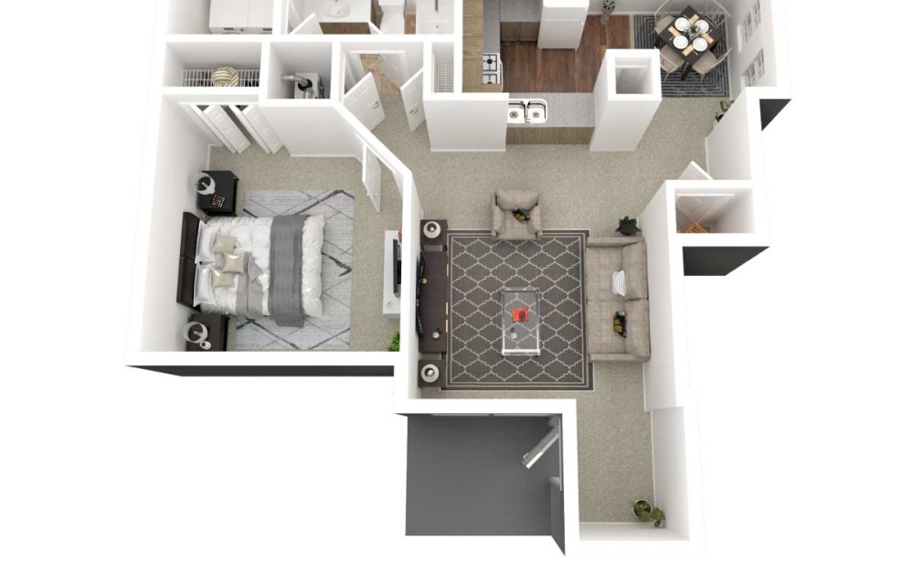 Addison - 1 bedroom floorplan layout with 1 bathroom and 700 square feet (3D)
