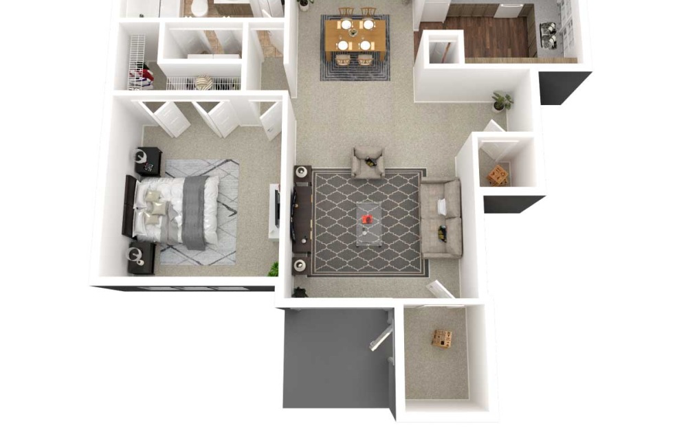 Breaker - 1 bedroom floorplan layout with 1 bathroom and 830 square feet (3D)